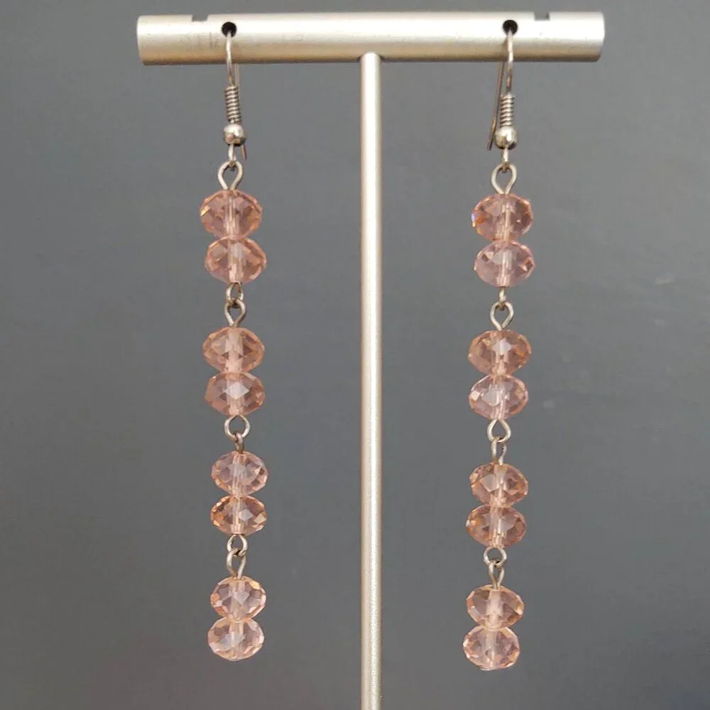 Faceted pink glass dangle earrings